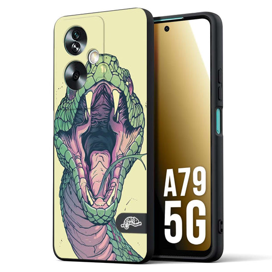 CUSTOMIZZA - Custodia cover nera morbida in tpu compatibile per Oppo A79 5G snake yellow green serpente tatuaggio tattoo disegnato a mano