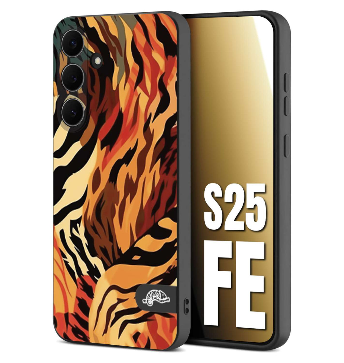 CUSTOMIZZA - Custodia cover nera morbida in tpu compatibile per Samsung S25 FE leopardato maculato tigrato tiger colorata gialla rossa arancio