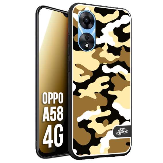 CUSTOMIZZA - Custodia cover nera morbida in tpu compatibile per Oppo A58 4G camouflage mimetico militare giallo desert brown