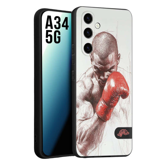 CUSTOMIZZA - Custodia cover nera morbida in tpu compatibile per Samsung A34 5G pugilato pugili disegno tattoo guantoni box sport primo piano
