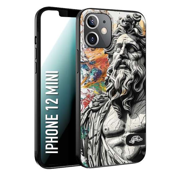CUSTOMIZZA - Custodia cover nera morbida in tpu compatibile per iPhone 12 MINI statua colorata moderna antico tattoo splash color