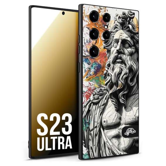CUSTOMIZZA - Custodia cover nera morbida in tpu compatibile per Samsung S23 ULTRA statua colorata moderna antico tattoo splash color