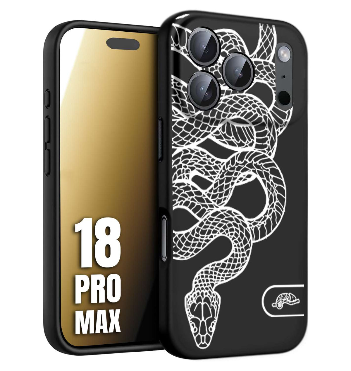 CUSTOMIZZA - Custodia cover nera morbida in tpu compatibile per iPhone 18 PRO MAX serpente snake bianco a rilievo disegnato tattoo tatuaggio