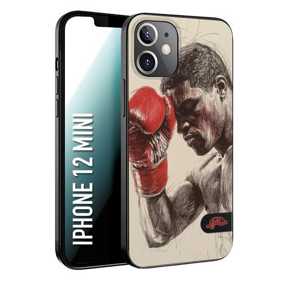 CUSTOMIZZA - Custodia cover nera morbida in tpu compatibile per iPhone 12 MINI pugilato pugili disegno tattoo guantoni boxer pesi massimi