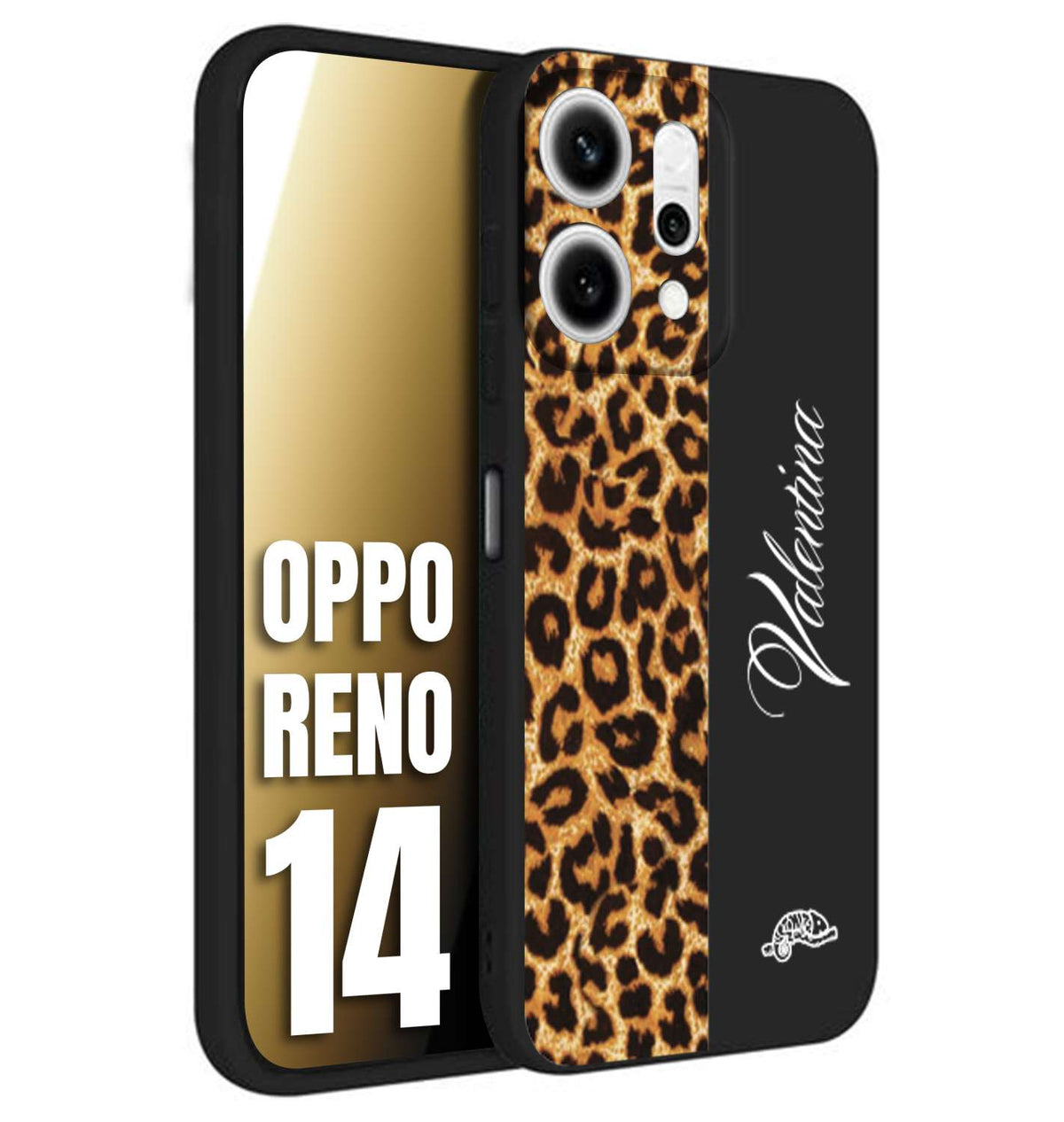 CUSTOMIZZA - Custodia cover nera morbida in tpu compatibile per Oppo Reno 14 custom nome scritta leopardato maculato donna marrone leopard
