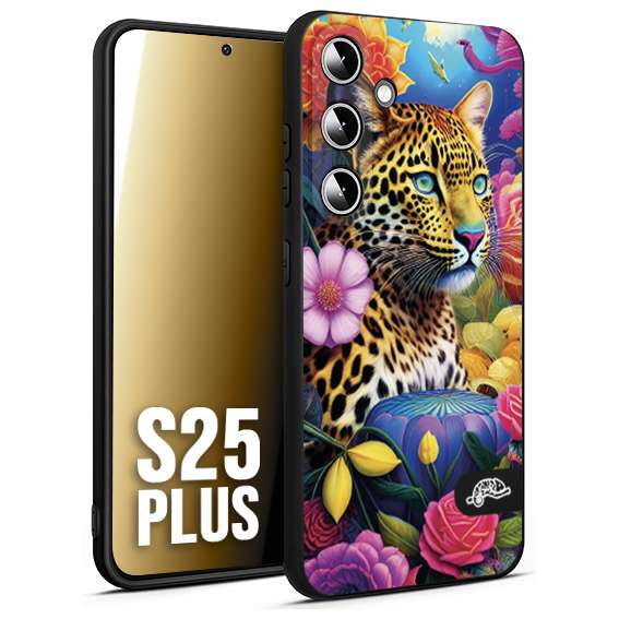 CUSTOMIZZA - Custodia cover nera morbida in tpu compatibile per Samsung S25 PLUS astratti donna flower fantasia leopardo ghepardo animali colorati