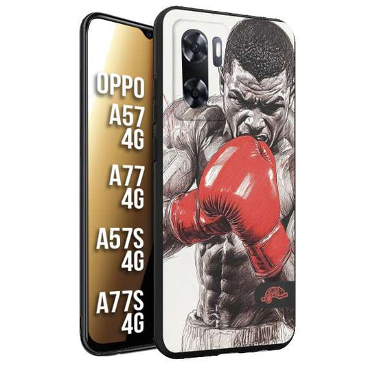 CUSTOMIZZA - Custodia cover nera morbida in tpu compatibile per Oppo A57 - A77 - A57S - A77S (4G) pugilato pugili disegno tattoo guantoni box pesi massimi gancio