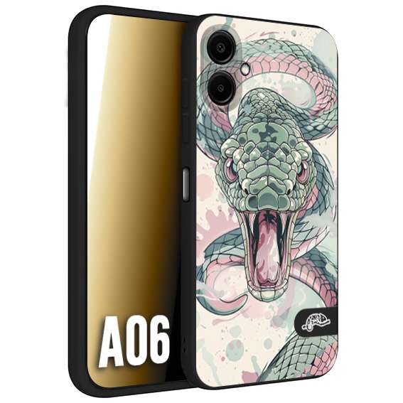 CUSTOMIZZA - Custodia cover nera morbida in tpu compatibile per Samsung A06 snake pink green serpente tatuaggio tattoo disegnato a mano
