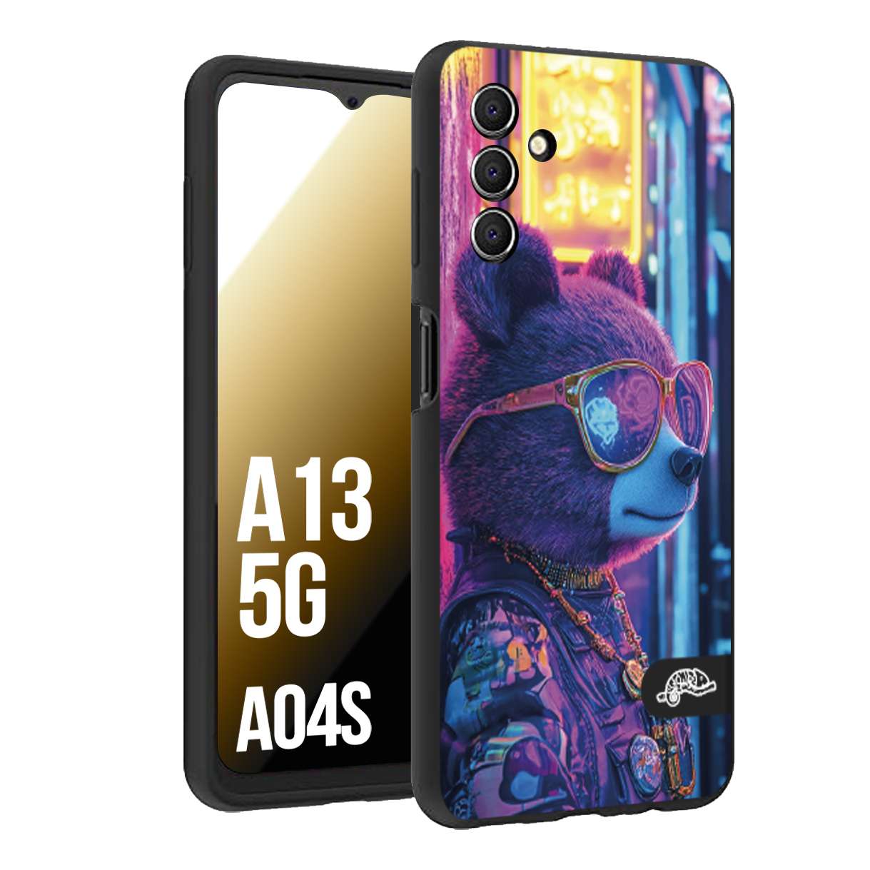 CUSTOMIZZA - Custodia cover nera morbida in tpu compatibile per Samsung A04S - A13 5G animali cyberpunk orsetto orso street bear fucsia blu night