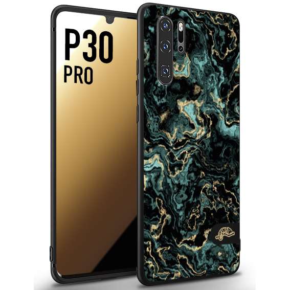 CUSTOMIZZA - Custodia cover nera morbida in tpu compatibile per Huawei P30 PRO effetto marmo marble verde green venature dorato pietra