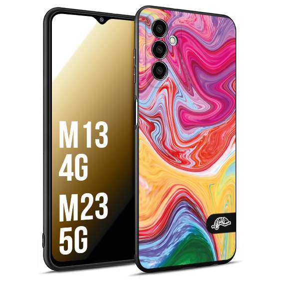 CUSTOMIZZA - Custodia cover nera morbida in tpu compatibile per Samsung M13 4G - M23 5G colorata fantasia vortice marmo onde verde fucsia gialla