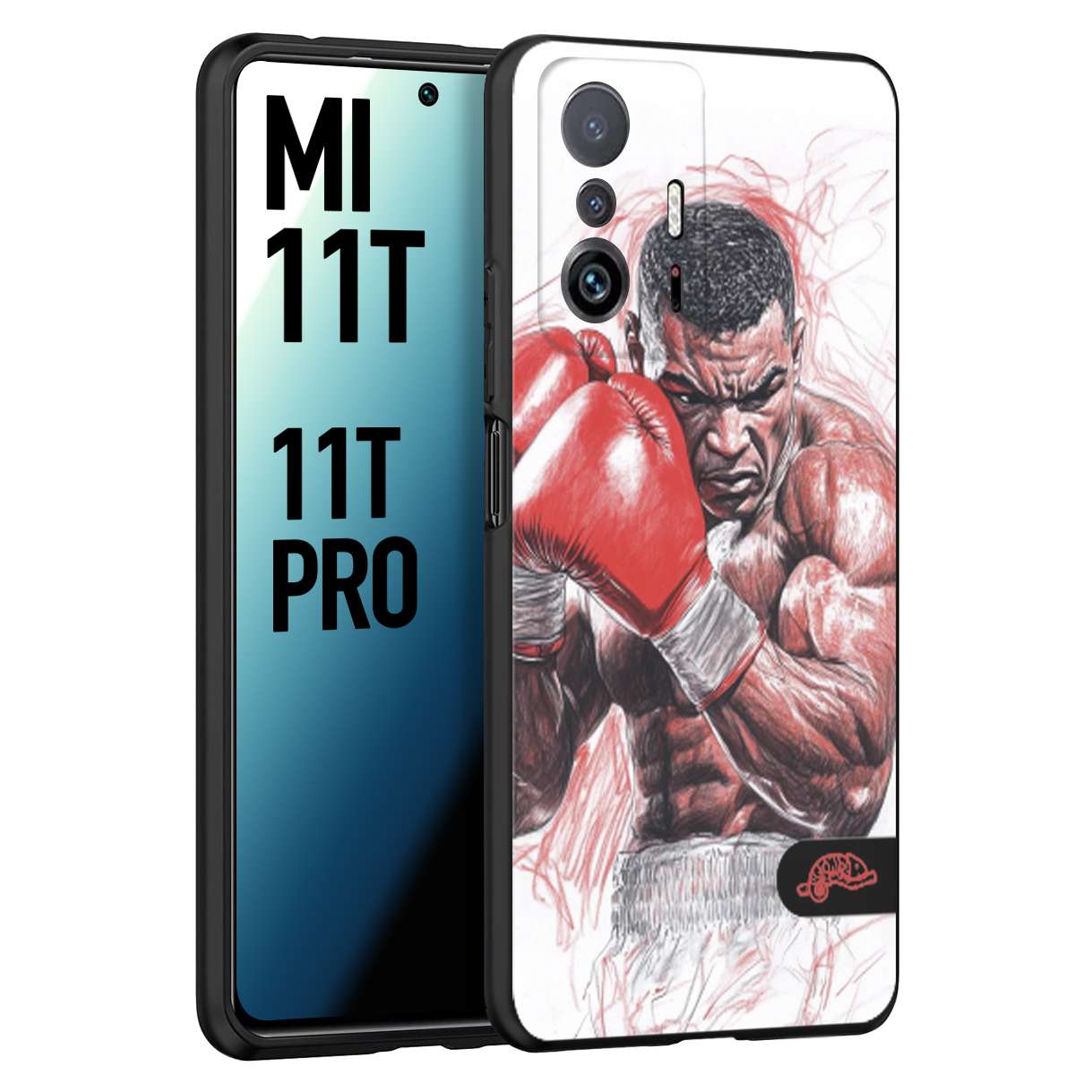 CUSTOMIZZA - Custodia cover nera morbida in tpu compatibile per Xiaomi Mi 11T - Mi 11T PRO pugilato pugili disegno tattoo guantoni boxer pesi massimi iron mike