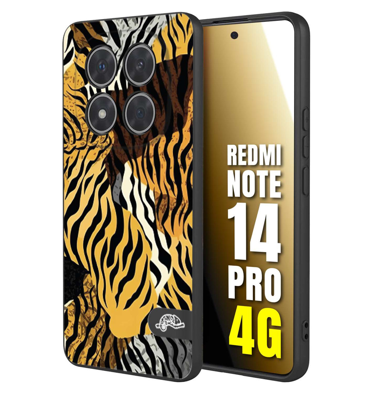 CUSTOMIZZA - Custodia cover nera morbida in tpu compatibile per Xiaomi Redmi Note 14 PRO 4G leopardato tigrato tiger colorata donna fashion estate