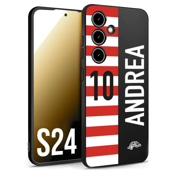 CUSTOMIZZA - Custodia cover nera morbida in tpu compatibile per Samsung S24 personalizzata calcio football nome e numero calciatori bianco rossa