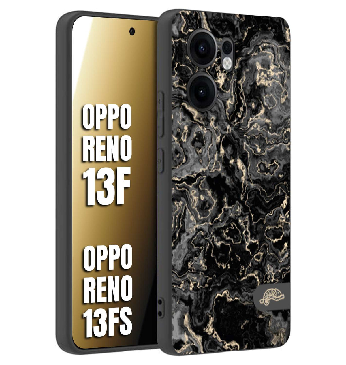 CUSTOMIZZA - Custodia cover nera morbida in tpu compatibile per Oppo Reno 13 F effetto marmo marble nero black venature dorato pietra