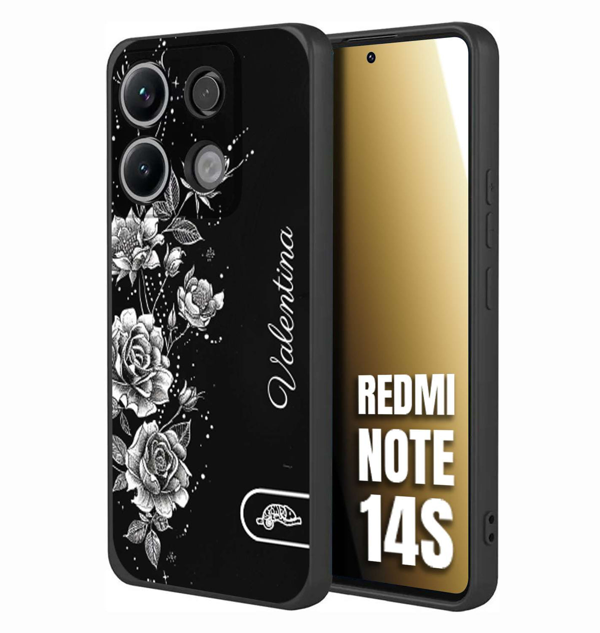 CUSTOMIZZA - Custodia cover nera morbida in tpu compatibile per Xiaomi Redmi Note 14S personalizzata rilievo soft touch nome rose fiori donna