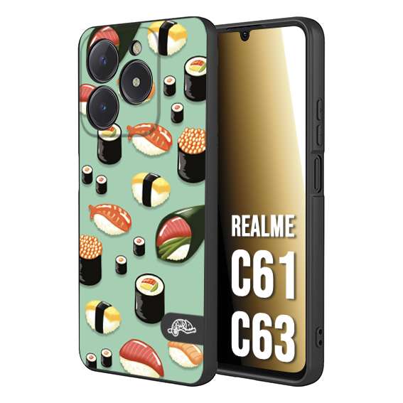 CUSTOMIZZA - Custodia cover nera morbida in tpu compatibile per Oppo C61 - C63 sushi disegni giapponese nighiri acquamarina verde