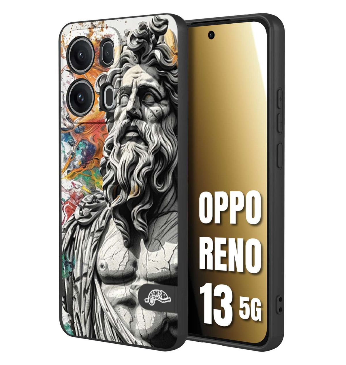 CUSTOMIZZA - Custodia cover nera morbida in tpu compatibile per Oppo Reno 13 5G statua colorata moderna antico tattoo splash color