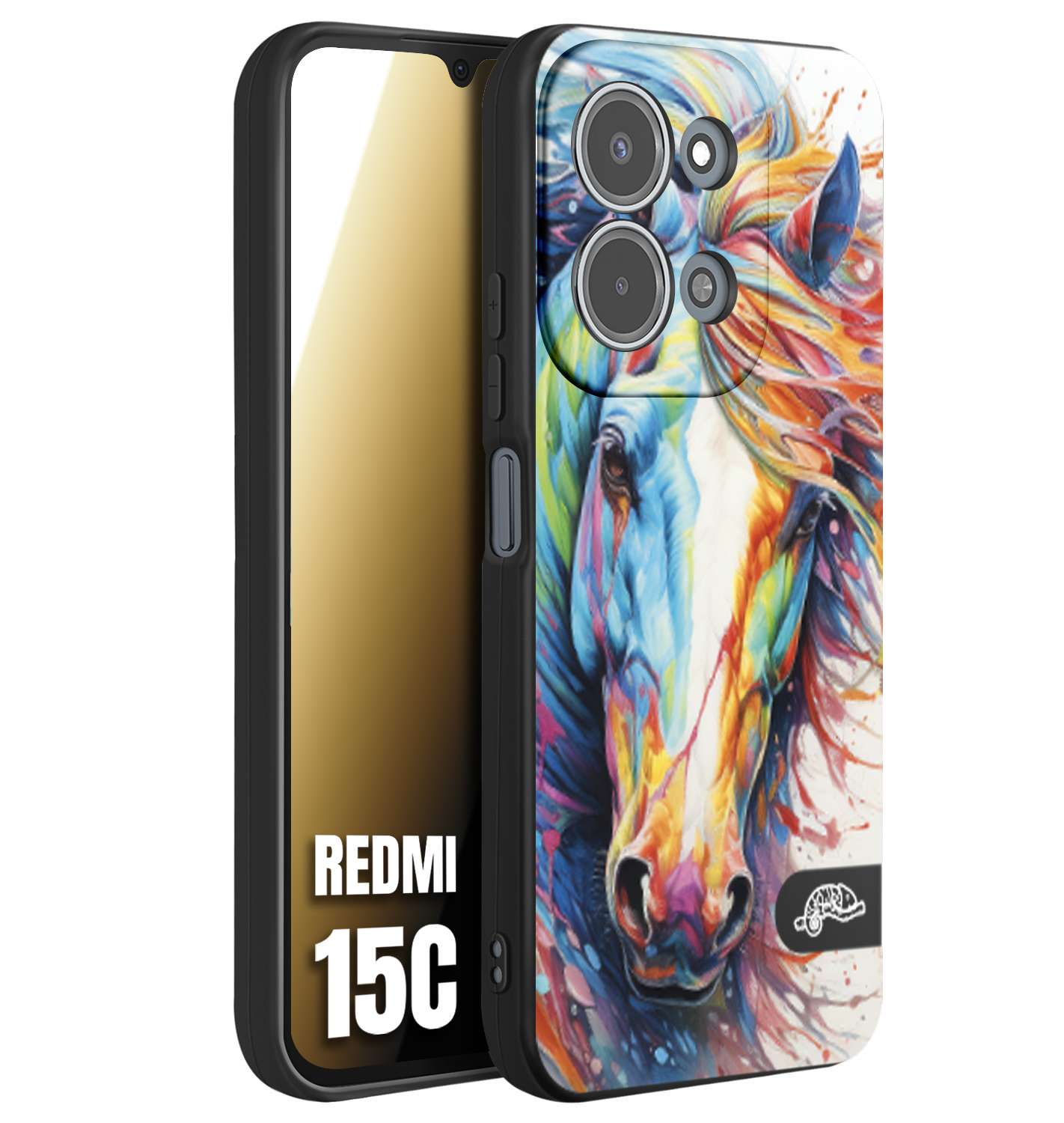 CUSTOMIZZA - Custodia cover nera morbida in tpu compatibile per Xiaomi Redmi 15C animali color cavallo horse viso colori vibranti disegnato schizzo