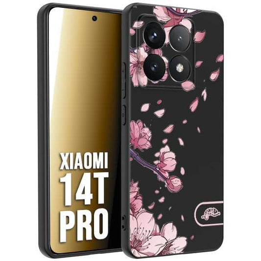 CUSTOMIZZA - Custodia cover nera morbida in tpu compatibile per Xiaomi 14T PRO giapponese fiori di ciliegio in fiore a rilievo disegnata tattoo
