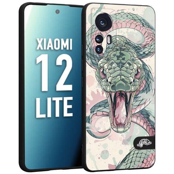 CUSTOMIZZA - Custodia cover nera morbida in tpu compatibile per Xiaomi 12 LITE snake pink green serpente tatuaggio tattoo disegnato a mano