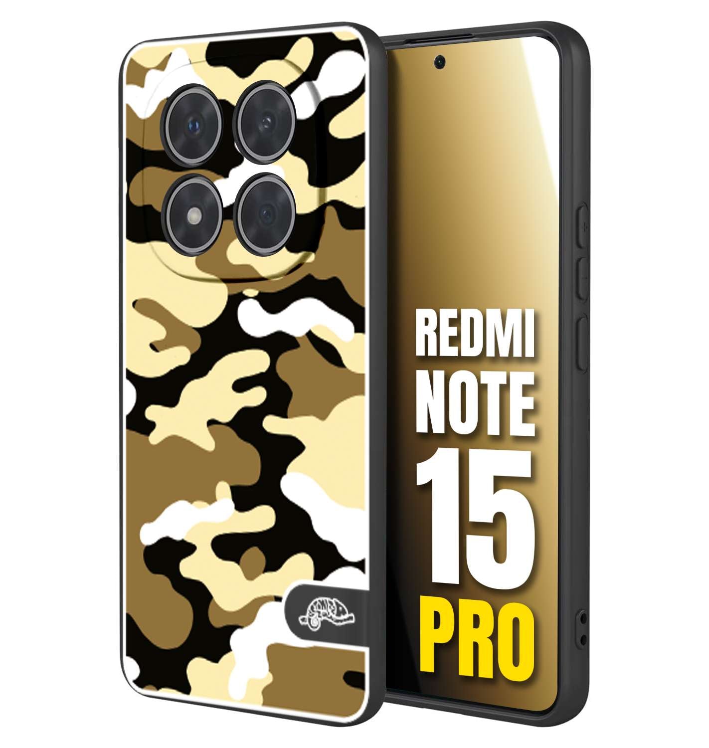 CUSTOMIZZA - Custodia cover nera morbida in tpu compatibile per Xiaomi Redmi Note 15 PRO camouflage mimetico militare giallo desert brown