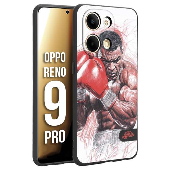 CUSTOMIZZA - Custodia cover nera morbida in tpu compatibile per Oppo Reno 9 PRO pugilato pugili disegno tattoo guantoni boxer pesi massimi iron mike