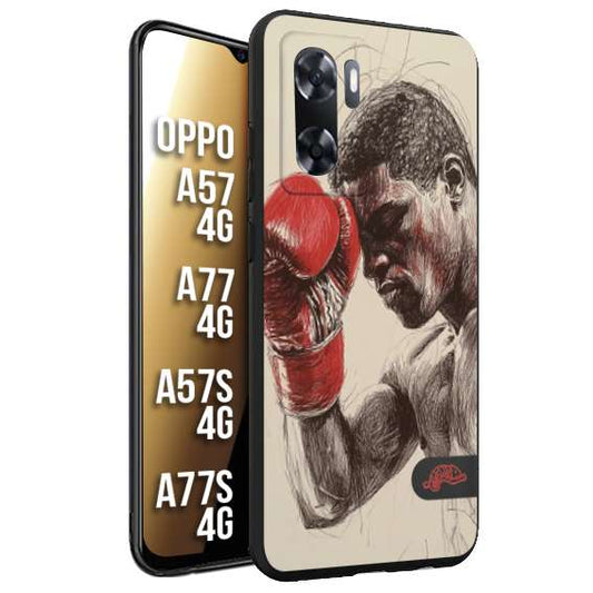 CUSTOMIZZA - Custodia cover nera morbida in tpu compatibile per Oppo A57 - A77 - A57S - A77S (4G) pugilato pugili disegno tattoo guantoni boxer pesi massimi