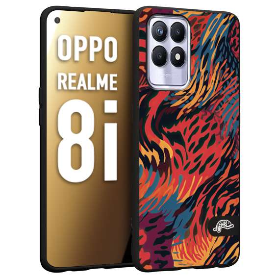 CUSTOMIZZA - Custodia cover nera morbida in tpu compatibile per Realme 8i leopardato maculato tigrato colorata fiamme rossa blu arancione