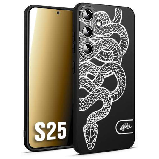 CUSTOMIZZA - Custodia cover nera morbida in tpu compatibile per Samsung S25 serpente snake bianco a rilievo disegnato tattoo tatuaggio