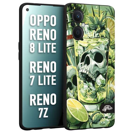 CUSTOMIZZA - Custodia cover nera morbida in tpu compatibile per Oppo Reno 7 Lite - 8 Lite - 7Z Mojito cocktail teschio illustrazione drink lime menta ghiacci tropicale street art