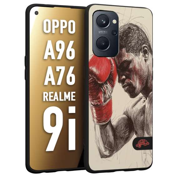 CUSTOMIZZA - Custodia cover nera morbida in tpu compatibile per Realme 9i - A96 - A76 pugilato pugili disegno tattoo guantoni boxer pesi massimi