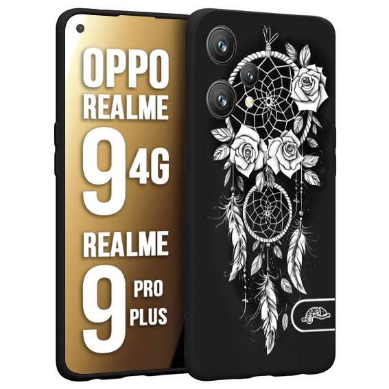 CUSTOMIZZA - Custodia cover nera morbida in tpu compatibile per Oppo Realme 9 4G - 9 PRO PLUS acchiappasogni dreamcatcher black and white bianco a rilievo disegnato tattoo tatuaggio