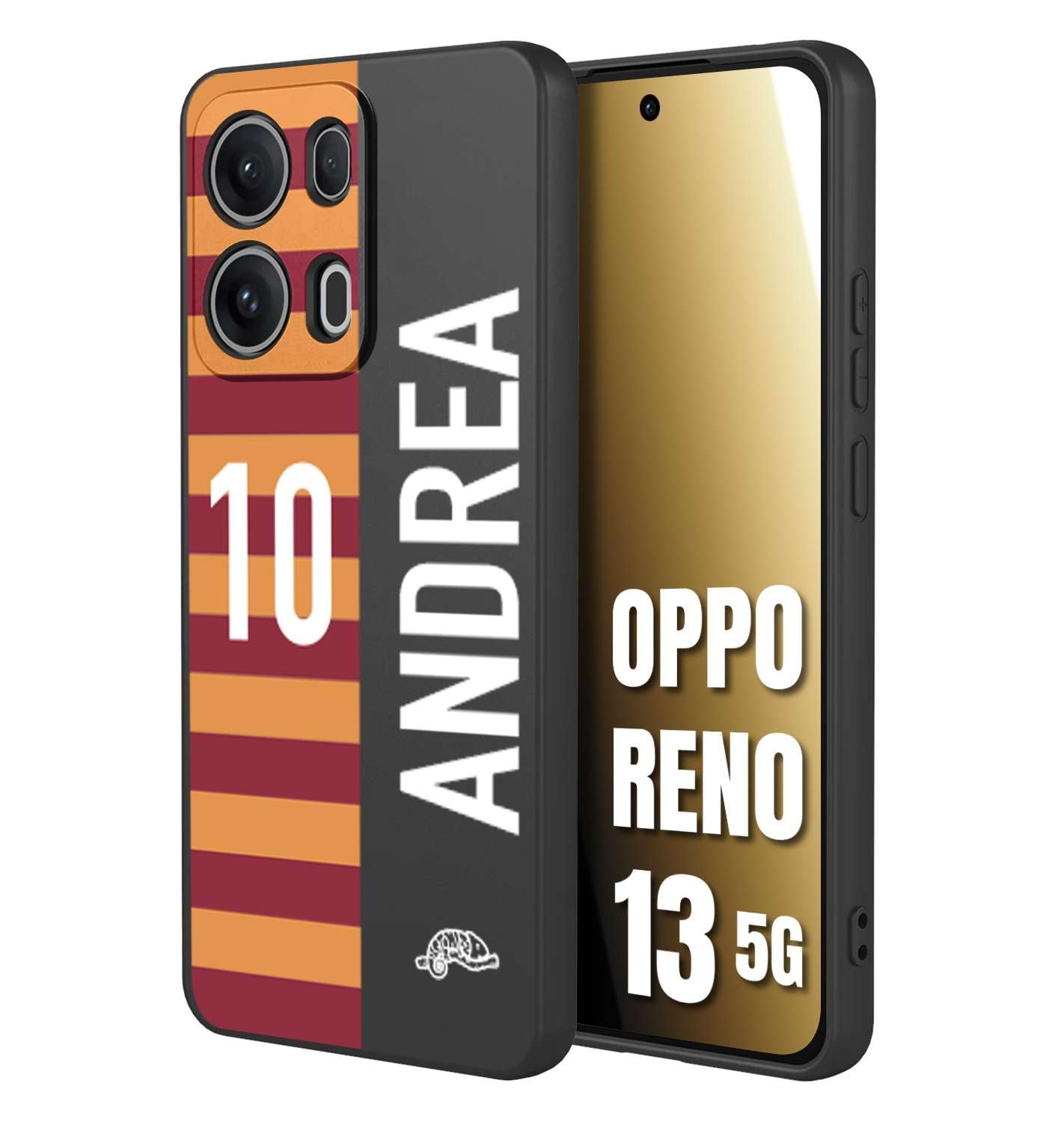 CUSTOMIZZA - Custodia cover nera morbida in tpu compatibile per Oppo Reno 13 5G personalizzata calcio football nome e numero calciatori giallo rossi
