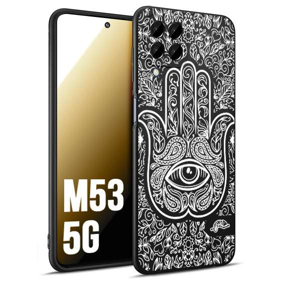 CUSTOMIZZA - Custodia cover nera morbida in tpu compatibile per Samsung M53 5G mano di fatima effetto rilievo mandala donna
