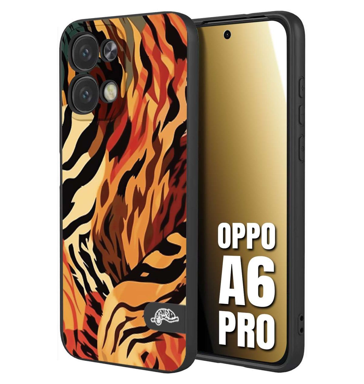 CUSTOMIZZA - Custodia cover nera morbida in tpu compatibile per Oppo A6 PRO leopardato maculato tigrato tiger colorata gialla rossa arancio