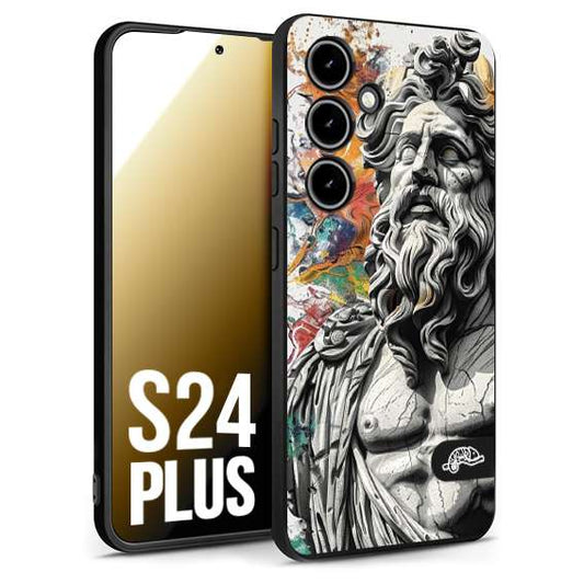 CUSTOMIZZA - Custodia cover nera morbida in tpu compatibile per Samsung S24 PLUS statua colorata moderna antico tattoo splash color