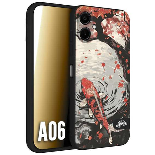 CUSTOMIZZA - Custodia cover nera morbida in tpu compatibile per Samsung A06 giapponese lago carpa koi rossa con foglie d'acero rosso disegnata tattoo