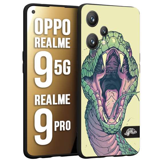 CUSTOMIZZA - Custodia cover nera morbida in tpu compatibile per Realme 9 5G - 9 PRO snake yellow green serpente tatuaggio tattoo disegnato a mano