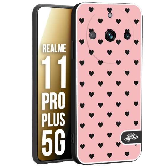 CUSTOMIZZA - Custodia cover nera morbida in tpu compatibile per Oppo Realme 11 PRO PLUS 5G cuori pois rosa donna pin up vintage