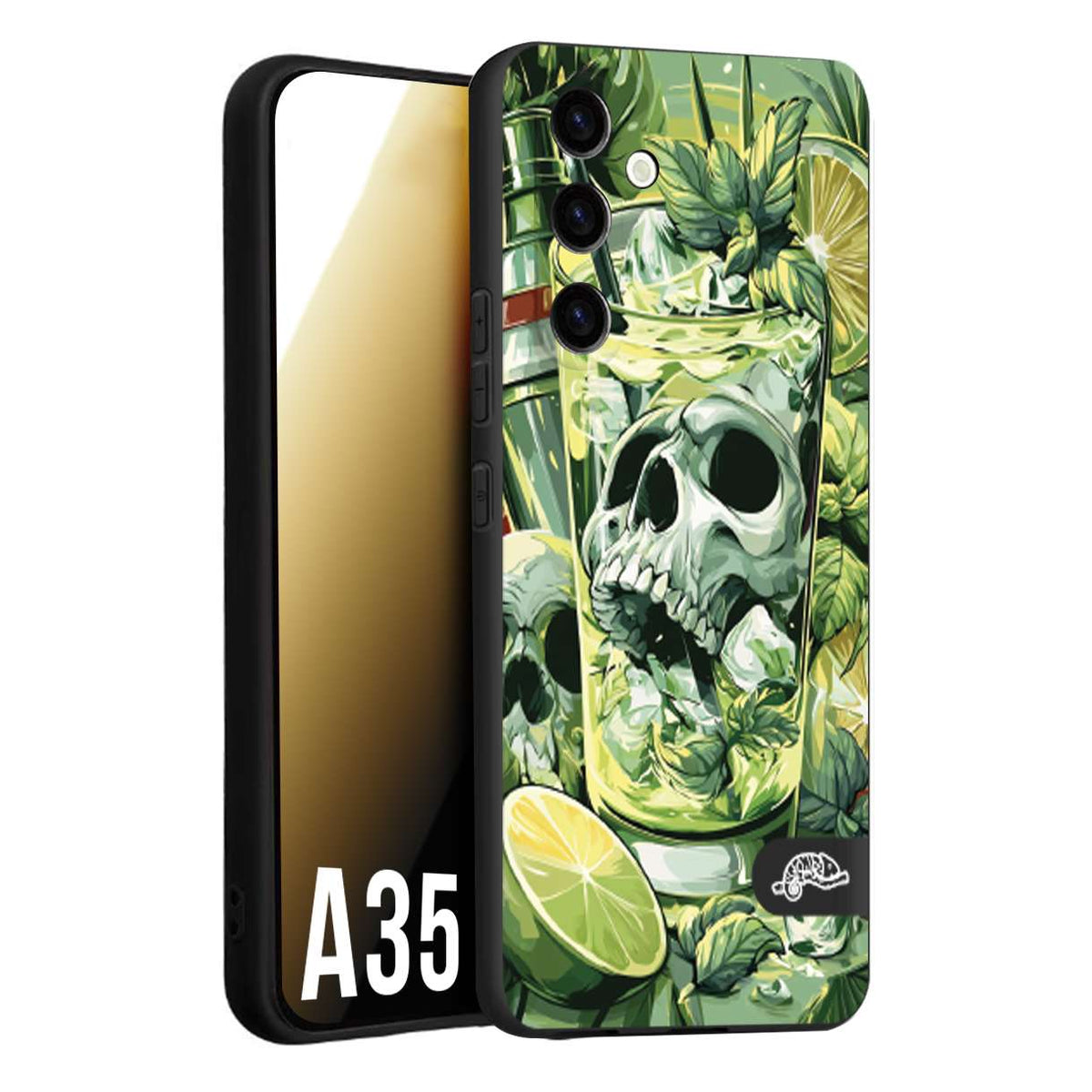 CUSTOMIZZA - Custodia cover nera morbida in tpu compatibile per Samsung A35 5G Mojito cocktail teschio illustrazione drink lime menta ghiacci tropicale street art