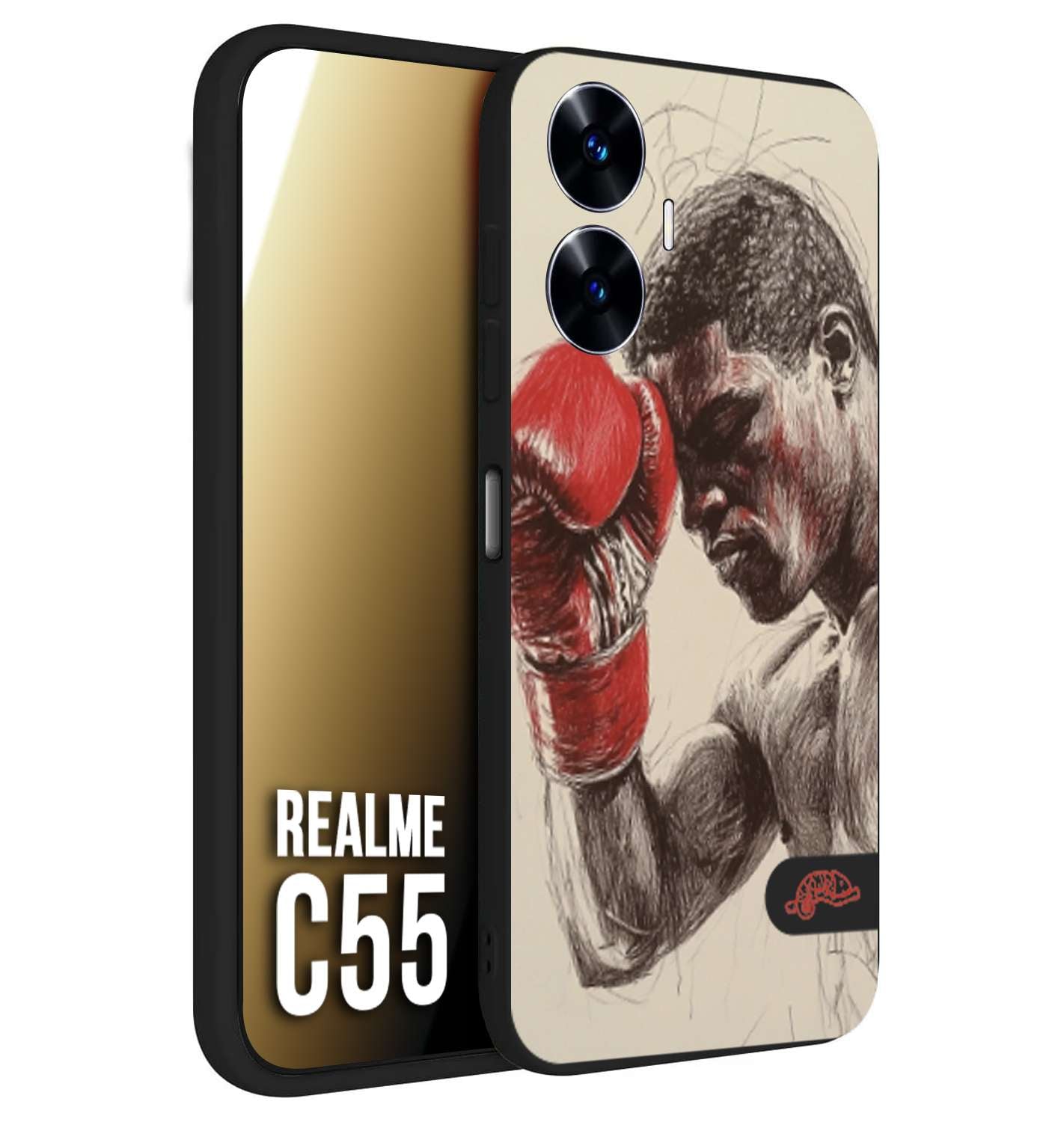 CUSTOMIZZA - Custodia cover nera morbida in tpu compatibile per Oppo C55 pugilato pugili disegno tattoo guantoni boxer pesi massimi