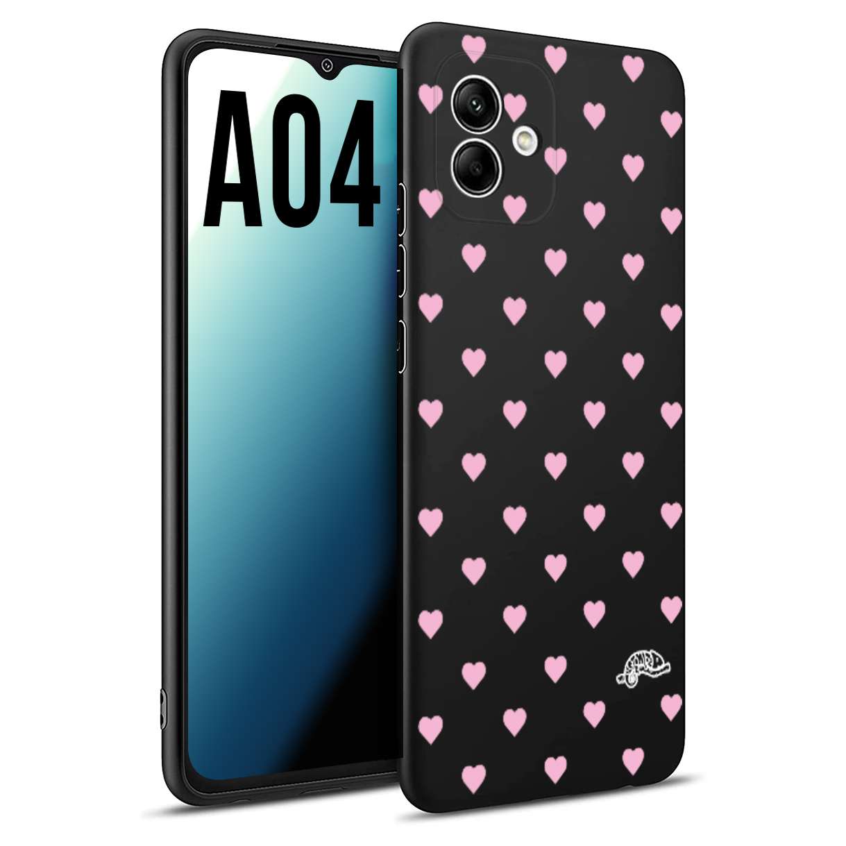 CUSTOMIZZA - Custodia cover nera morbida in tpu compatibile per Samsung A04 cuori pois rosa su nero donna pin up vintage