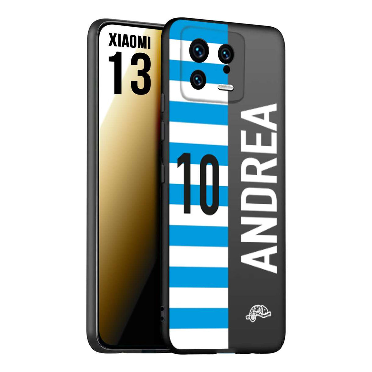 CUSTOMIZZA - Custodia cover nera morbida in tpu compatibile per Xiaomi 13 personalizzata calcio football nome e numero calciatori biancazzurri