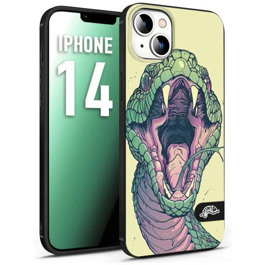 CUSTOMIZZA - Custodia cover nera morbida in tpu compatibile per iPhone 14 snake yellow green serpente tatuaggio tattoo disegnato a mano