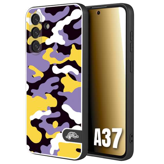 CUSTOMIZZA - Custodia cover nera morbida in tpu compatibile per Samsung A37 camouflage mimetico militare viola lilla giallo