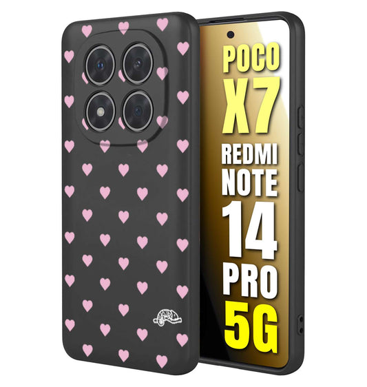 CUSTOMIZZA - Custodia cover nera morbida in tpu compatibile per Xiaomi Redmi Note 14 PRO 5G cuori pois rosa su nero donna pin up vintage