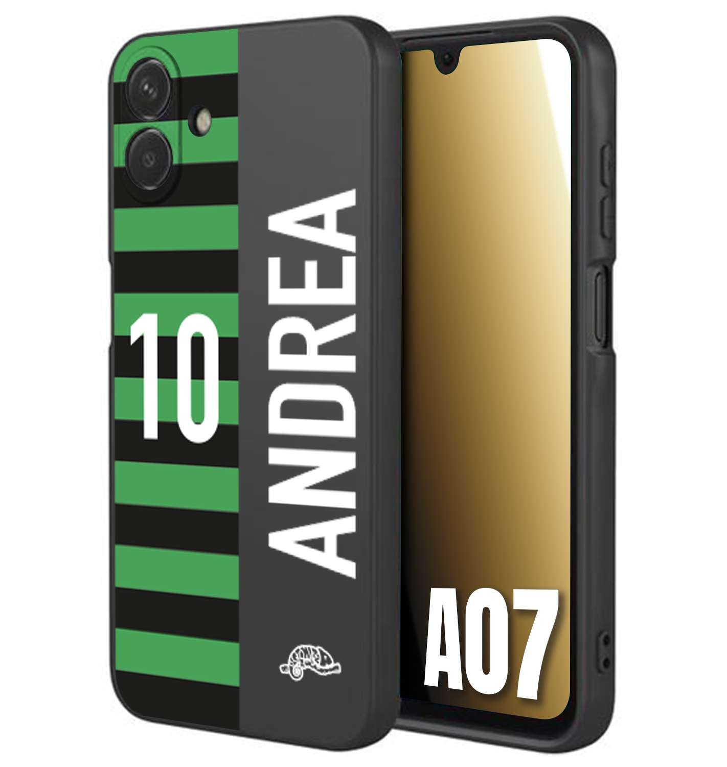 CUSTOMIZZA - Custodia cover nera morbida in tpu compatibile per Samsung A07 personalizzata calcio football nome e numero calciatori neroverde