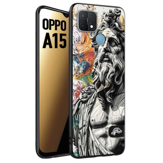 CUSTOMIZZA - Custodia cover nera morbida in tpu compatibile per Oppo A15 statua colorata moderna antico tattoo splash color