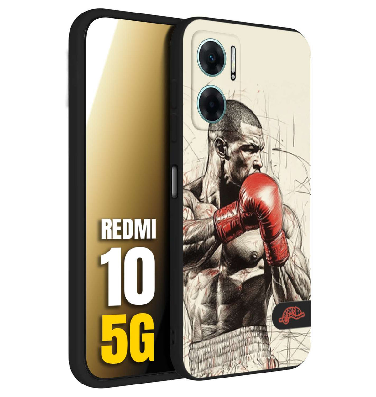 CUSTOMIZZA - Custodia cover nera morbida in tpu compatibile per Xiaomi Redmi 10 5G pugilato pugili disegno tattoo guantoni box sport ring